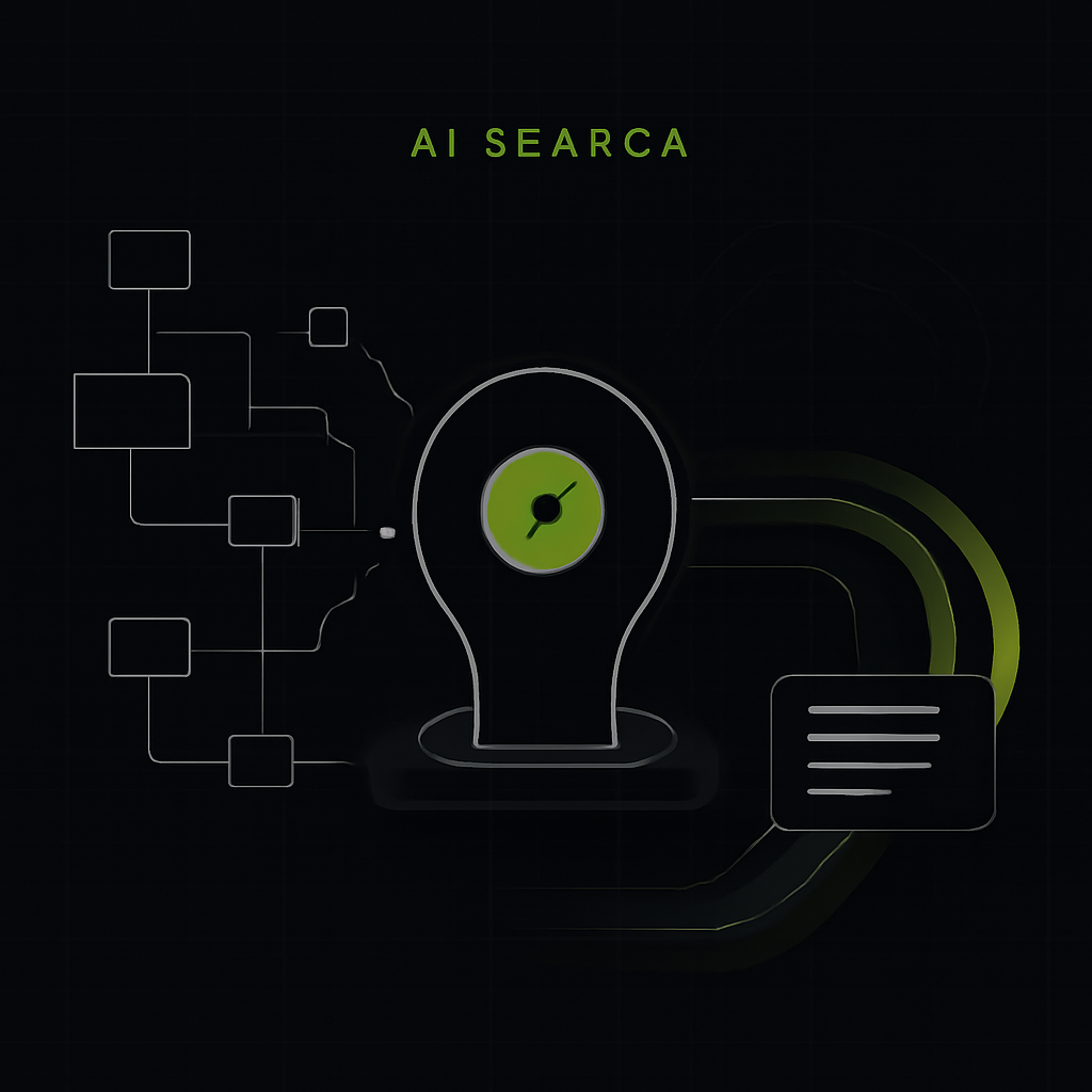 Abstract technical map of AI crawlers discovering website content for AI search visibility